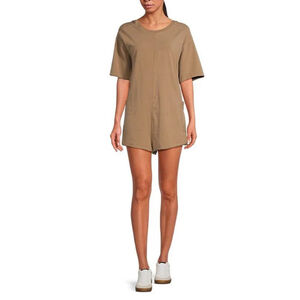 FP Movement Free People Hot Shot Tee Romper Medium Mocha Latte NWT Pockets